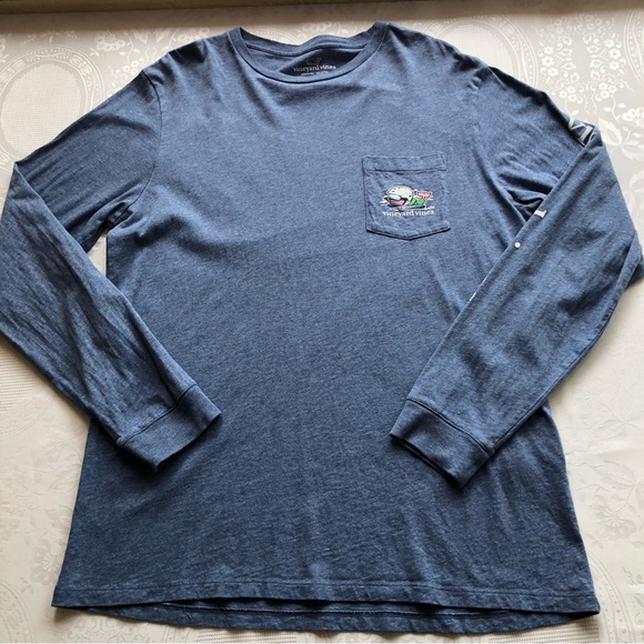 Vineyard Vines Big Whale EDSFTG Skii Blue Long Sleeves Logo Shirt Men’s Size M - Picture 14 of 16
